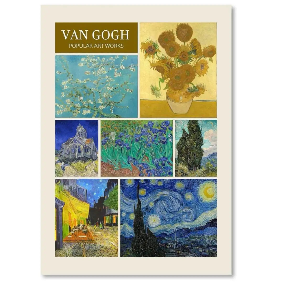 ★Muy popular★Póster artístico con 7 obras populares de Van Gogh incluidas en un póster tamaño A3