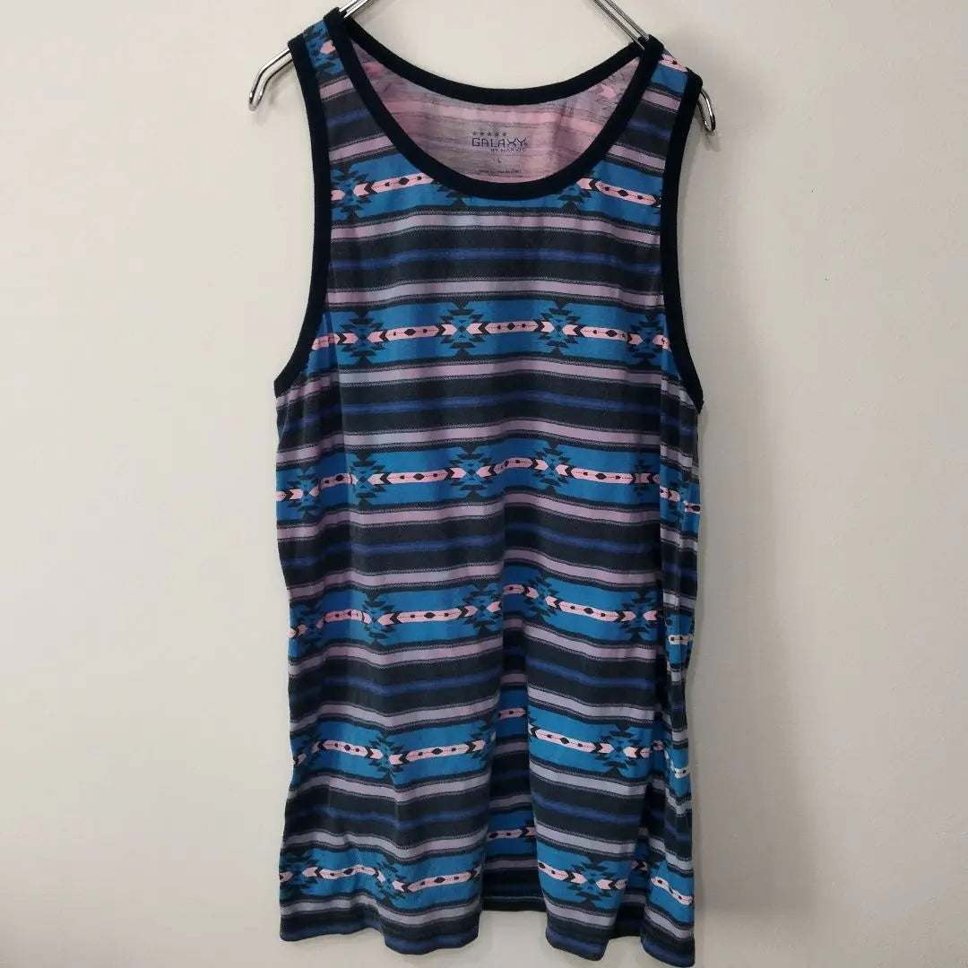 USA Vintage GALAXY Tank Top L All-over Pattern Blue