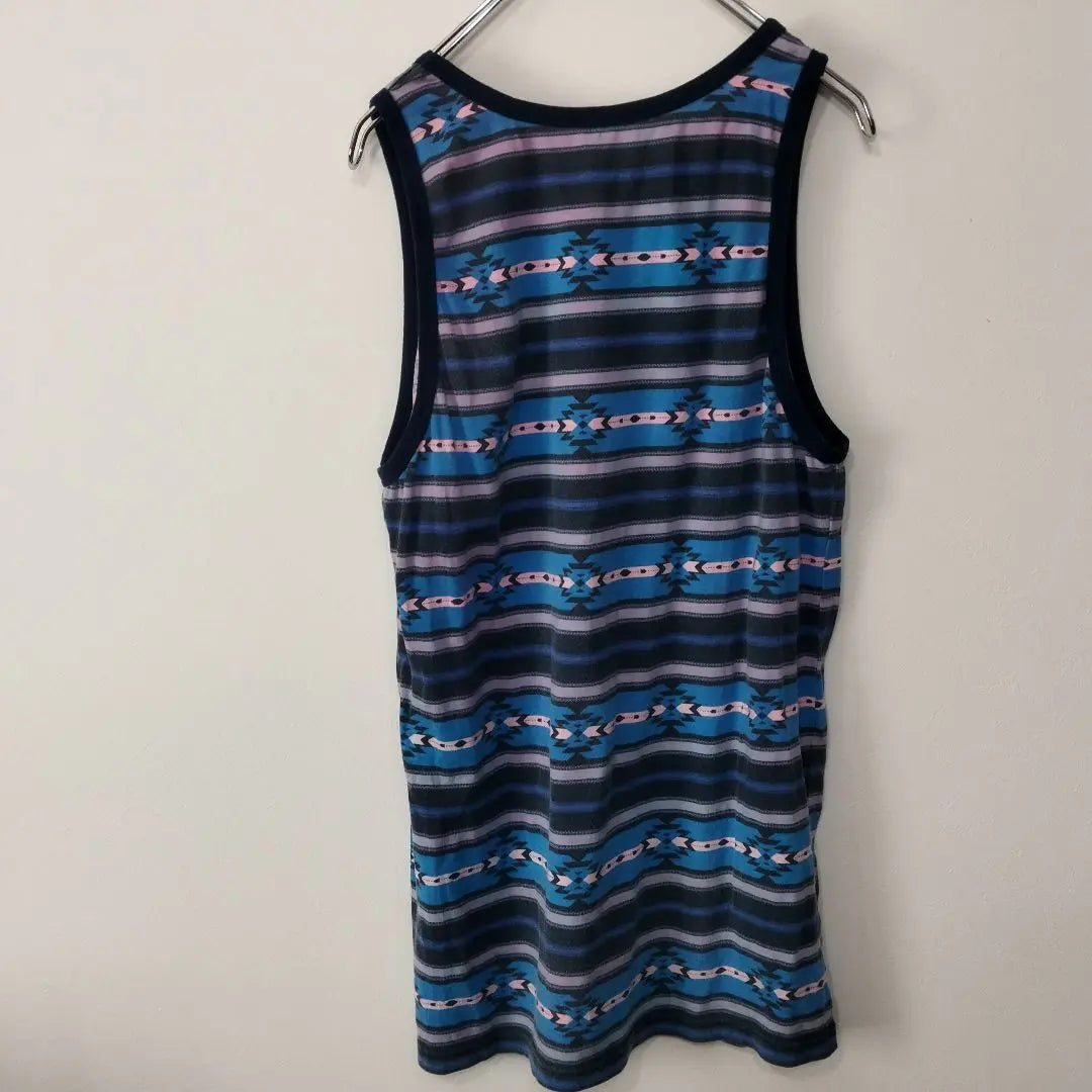 USA Vintage GALAXY Tank Top L All-over Pattern Blue