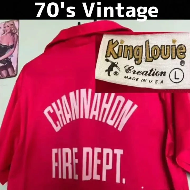 70's⭕️King Louis⭕️Bowling Shirt Firefighter⭕️Bowling Shirt⭕️Vintage