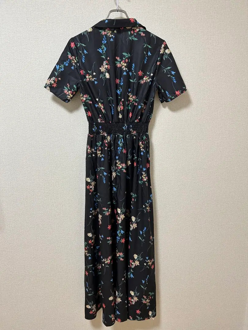 [Very popular★] Floral long dress, A-line maxi length, short sleeve, long dress