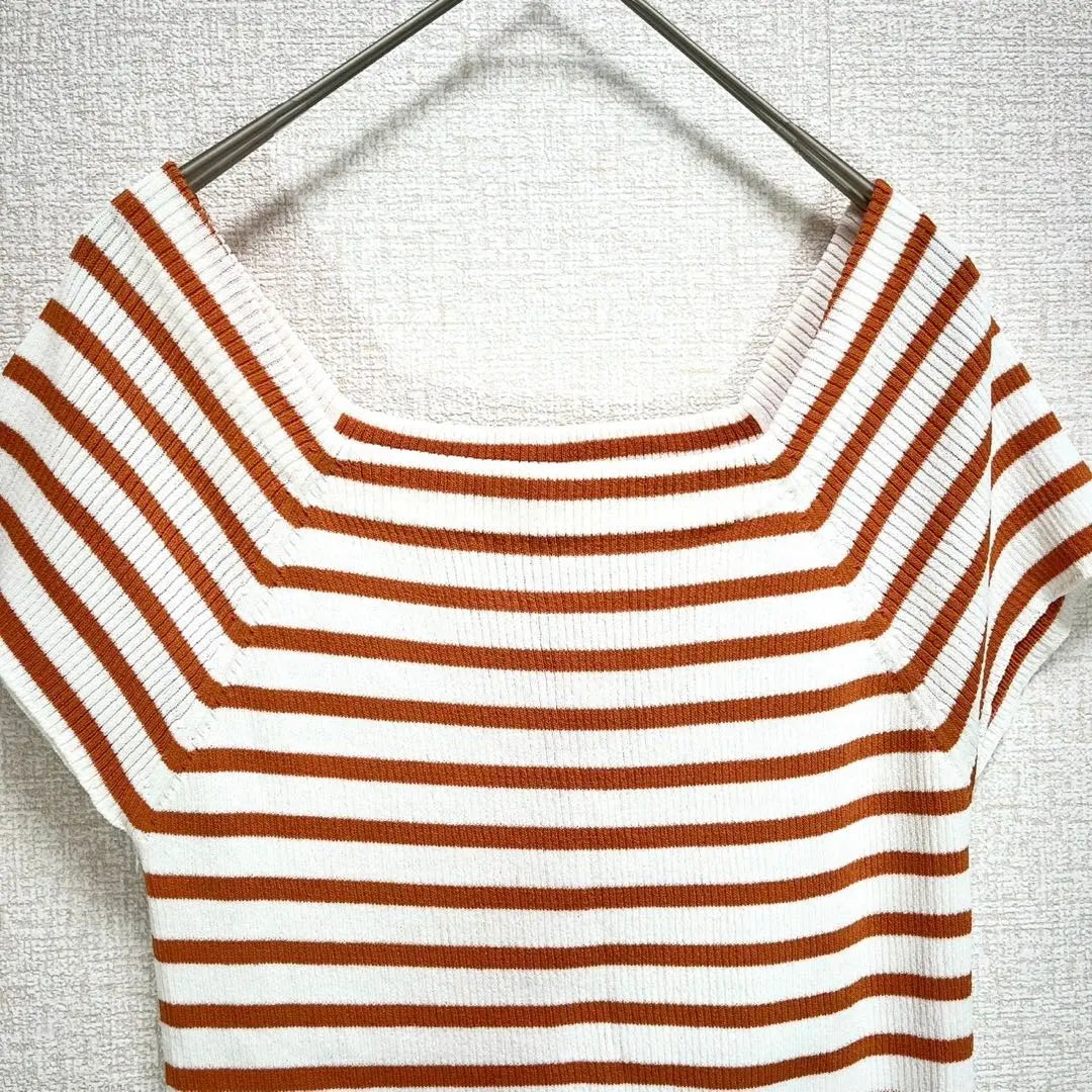 Efried ◆ Border pattern short sleeve knit/summer knit square neck simple neat