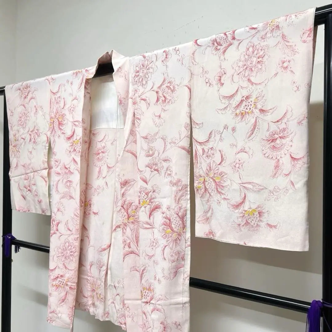 Haori, Chinese floral pattern, leaf pattern, pink, kimono, 022t