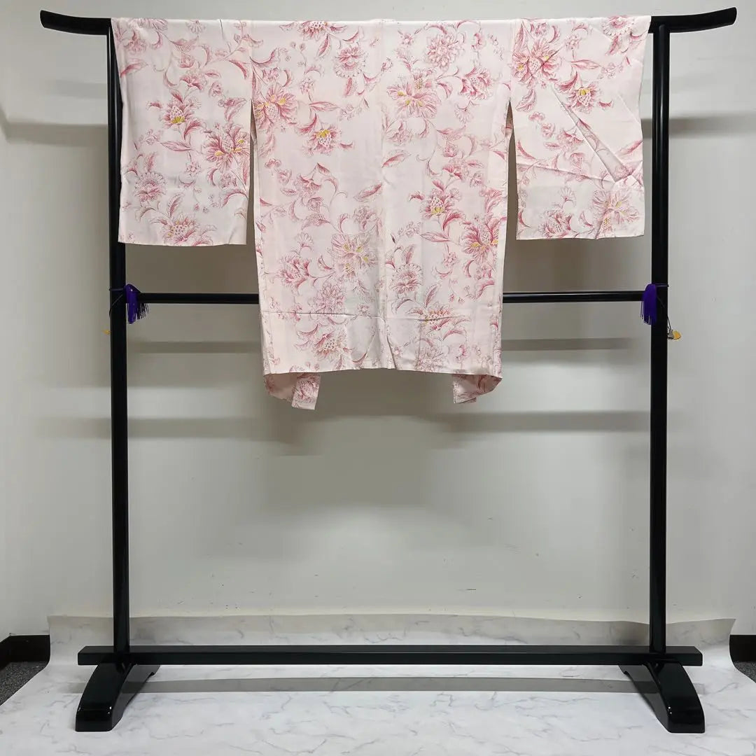 Haori, estampado floral chino, estampado de hojas, rosa, kimono, 022t