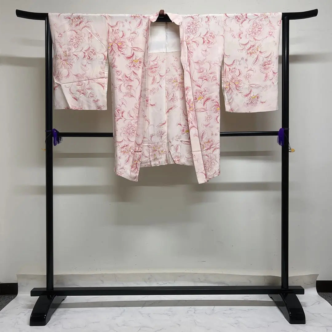 Haori, estampado floral chino, estampado de hojas, rosa, kimono, 022t