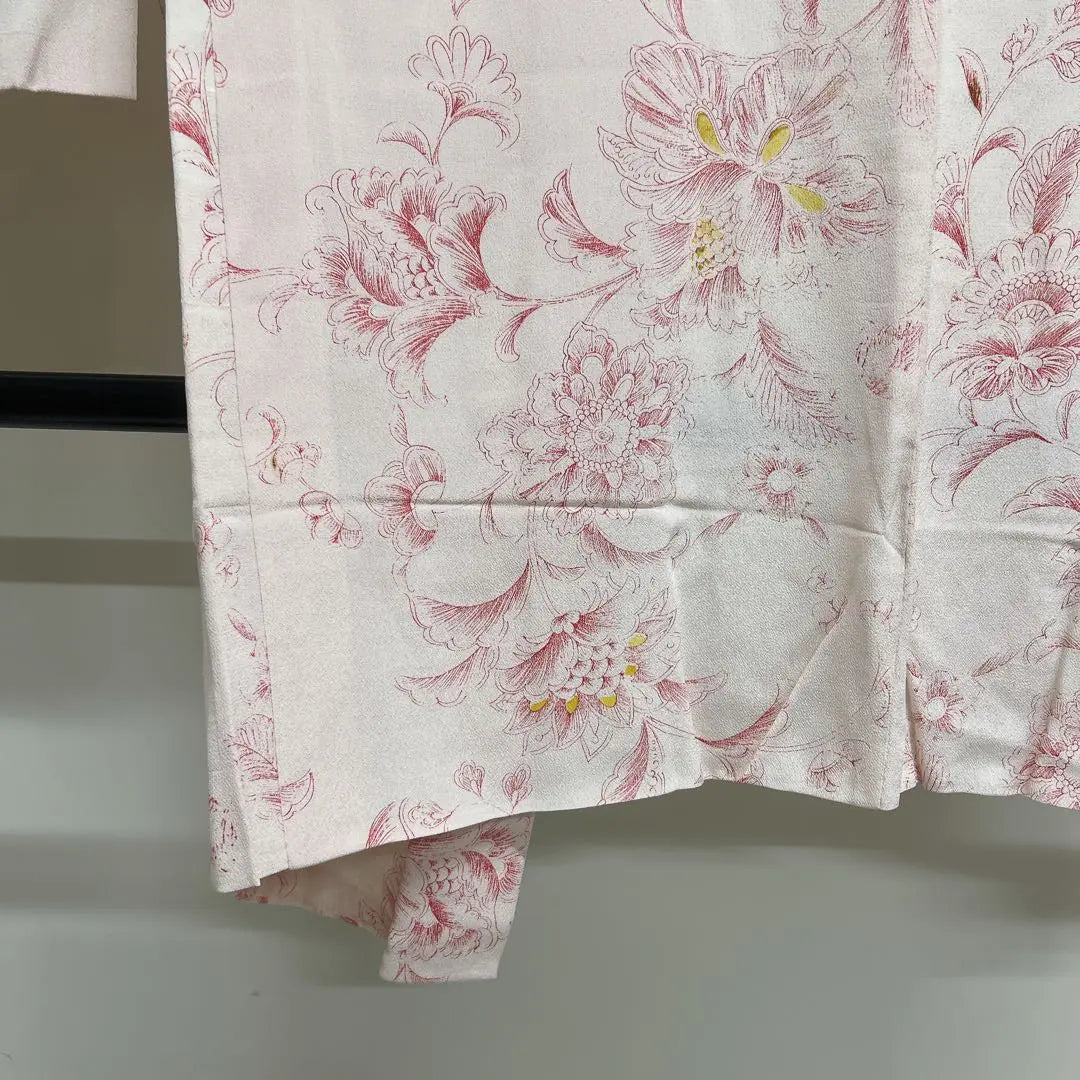 Haori, estampado floral chino, estampado de hojas, rosa, kimono, 022t