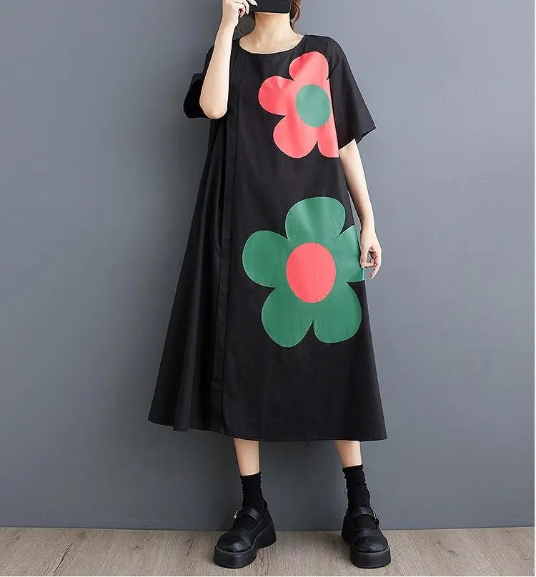 Vestido largo de mujer talla grande, estampado floral, primavera, verano, otoño, nuevo, manga corta | 大きいサイズ レディース ロング ワンピース 花柄 春夏 秋 新品 半袖