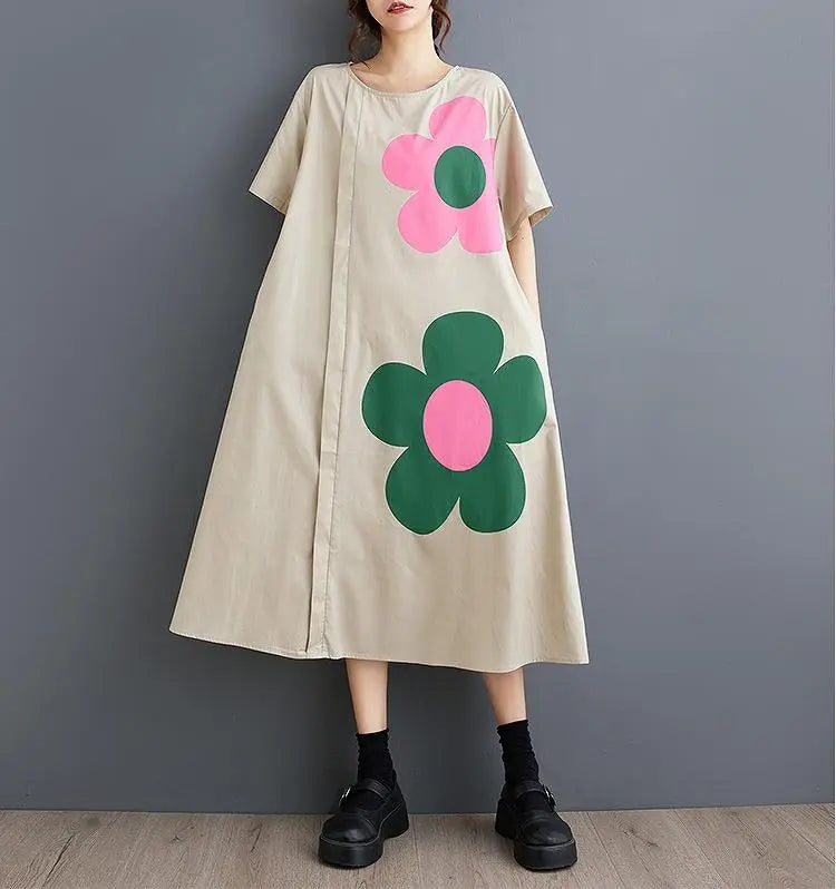 Vestido largo de mujer talla grande, estampado floral, primavera, verano, otoño, nuevo, manga corta | 大きいサイズ レディース ロング ワンピース 花柄 春夏 秋 新品 半袖