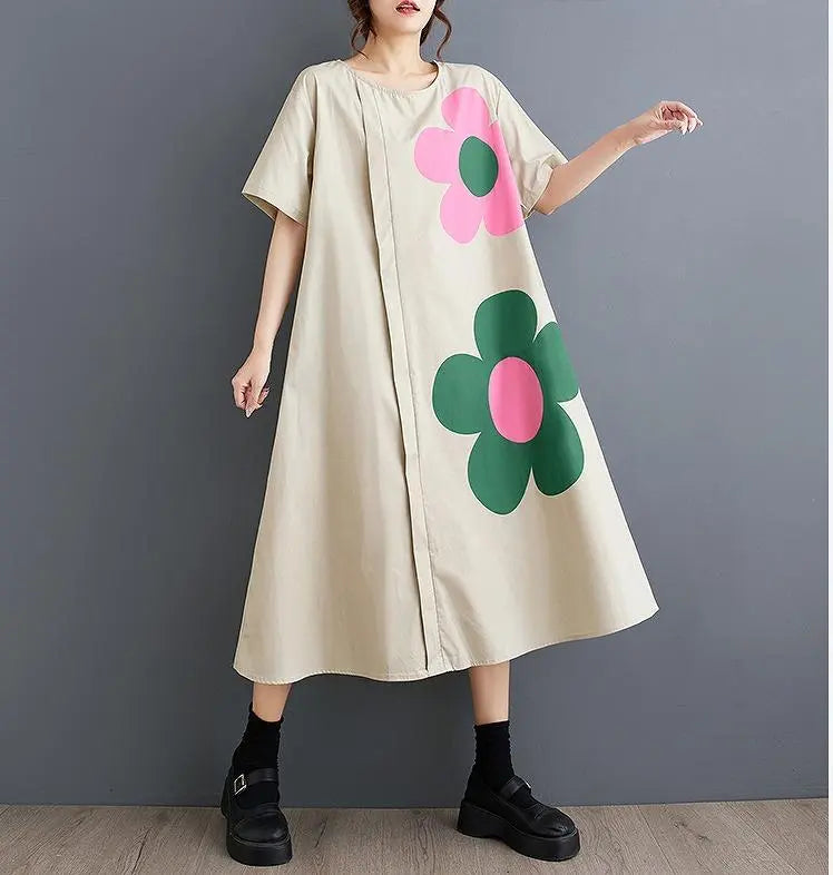 Vestido largo de mujer talla grande, estampado floral, primavera, verano, otoño, nuevo, manga corta | 大きいサイズ レディース ロング ワンピース 花柄 春夏 秋 新品 半袖