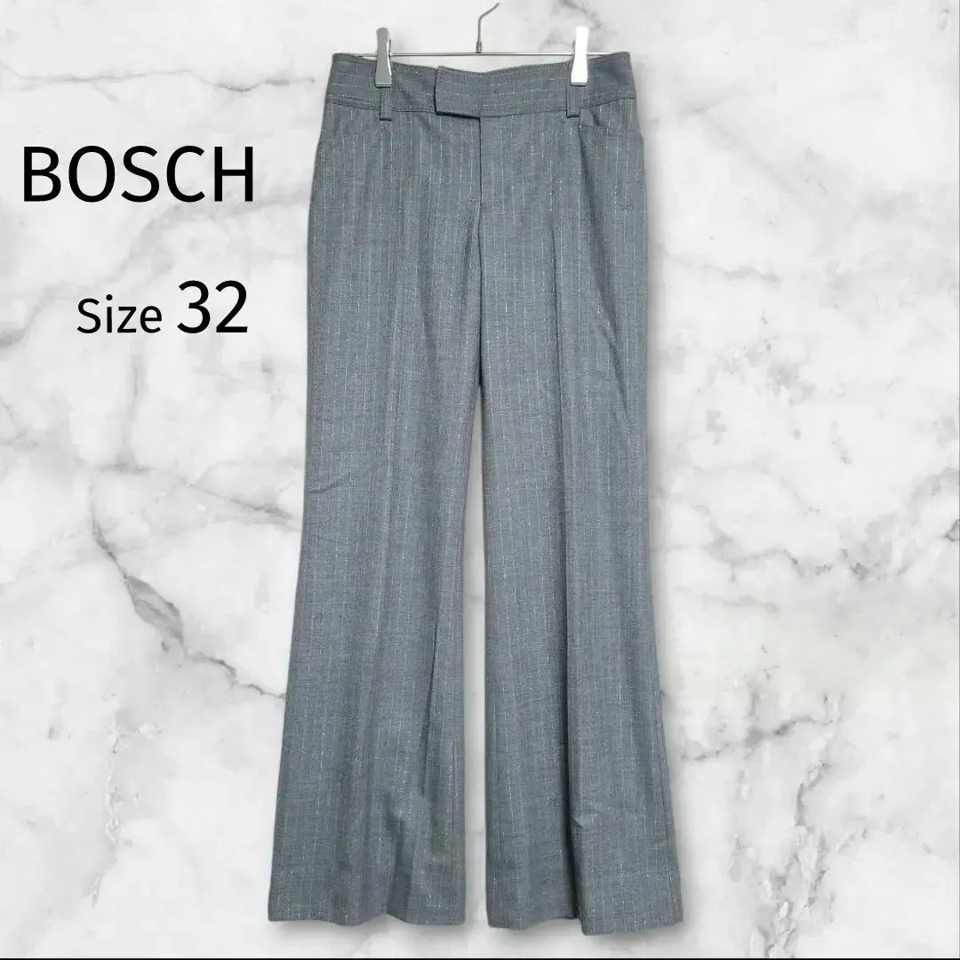 [Bosch] Pantalones de mujer, pantalones de vestir, hilo brillante, rayas, 32, gris