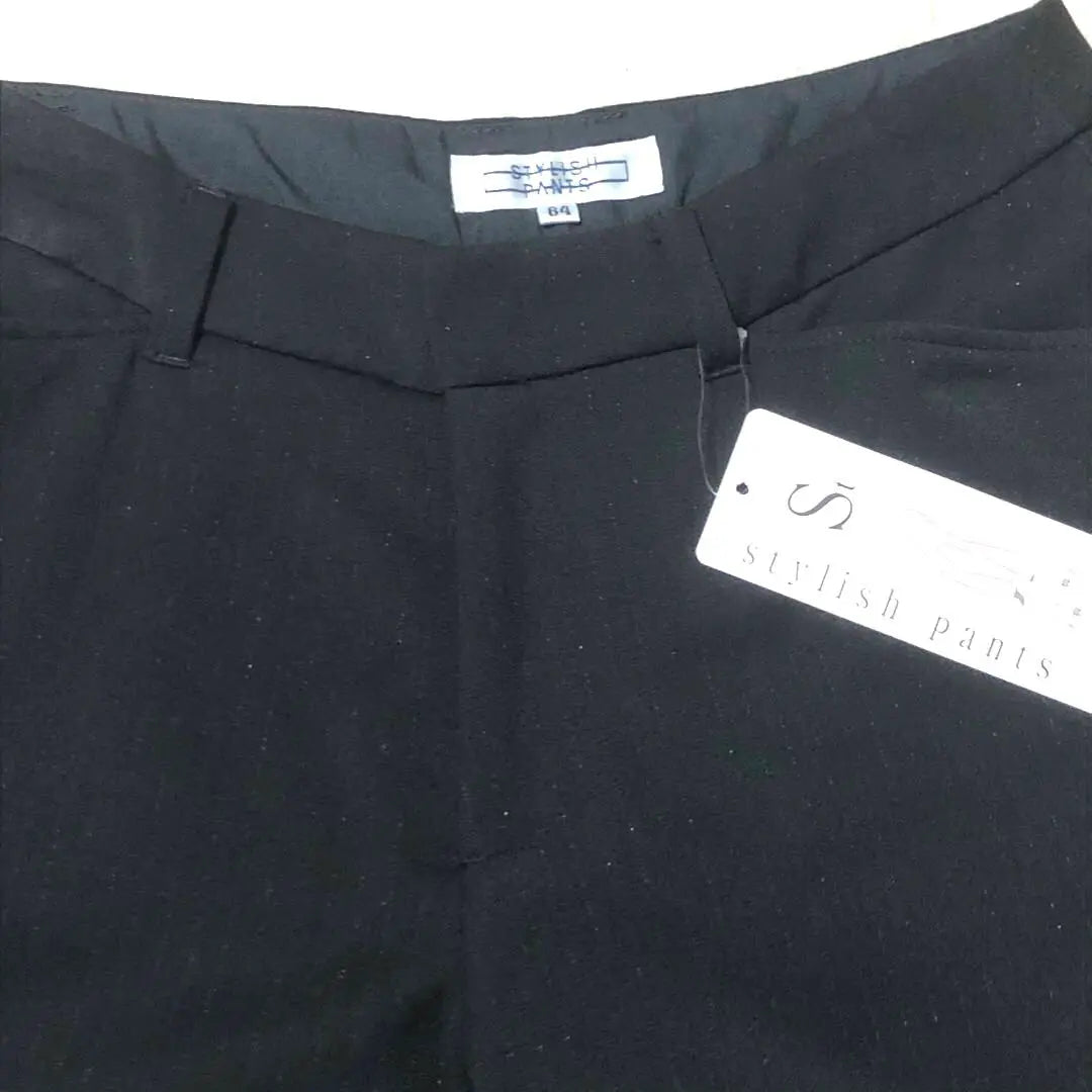 [New and unused] Women's cropped pants, black, striped, glossy, unlined