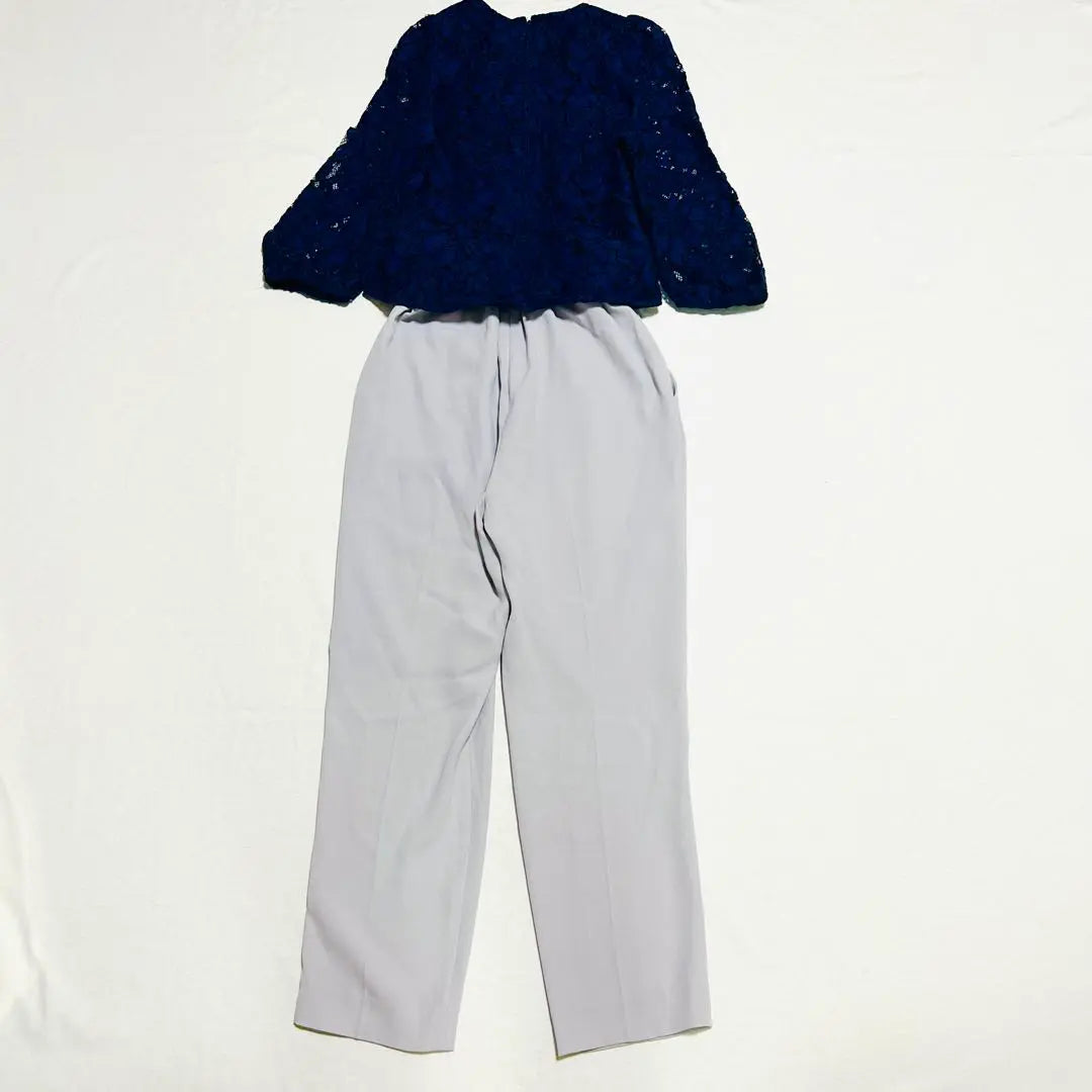 Diagram Puff Sleeve Overalls Navy Grey Lace 36