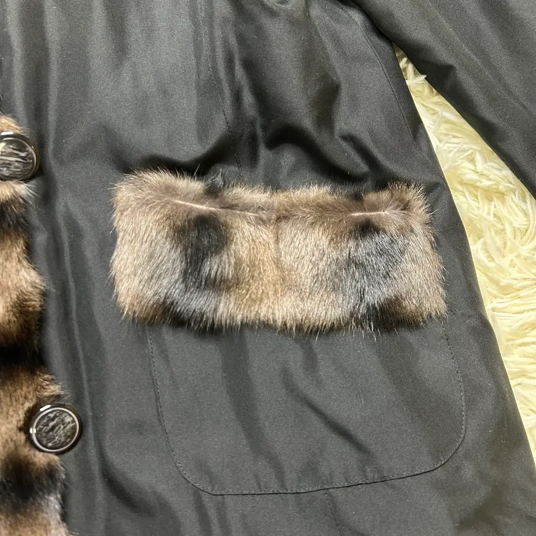 Russian Squirrel Wiesel Silk Reversible Long Coat Black LL Equivalent