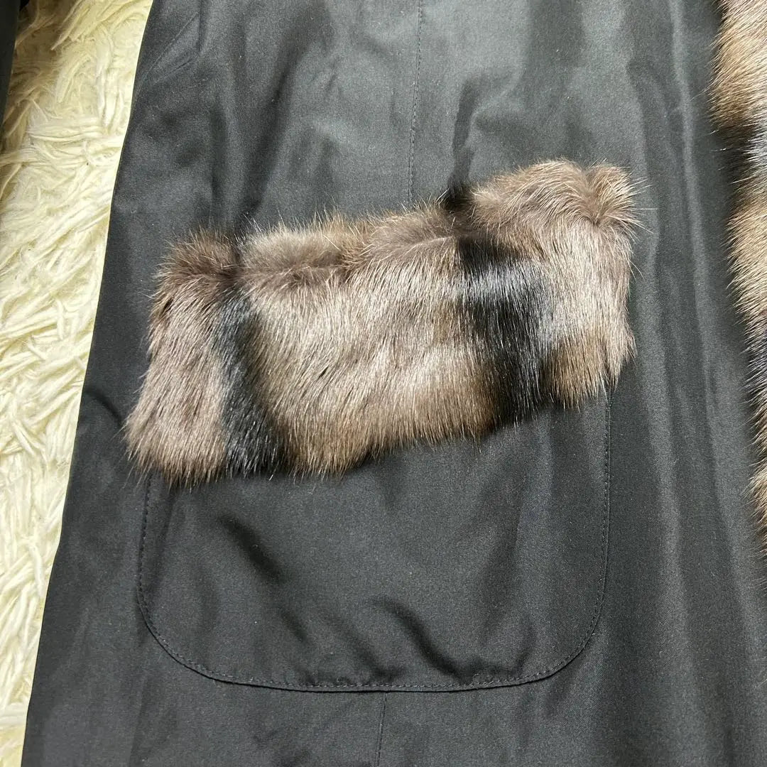 Russian Squirrel Wiesel Silk Reversible Long Coat Black LL Equivalent