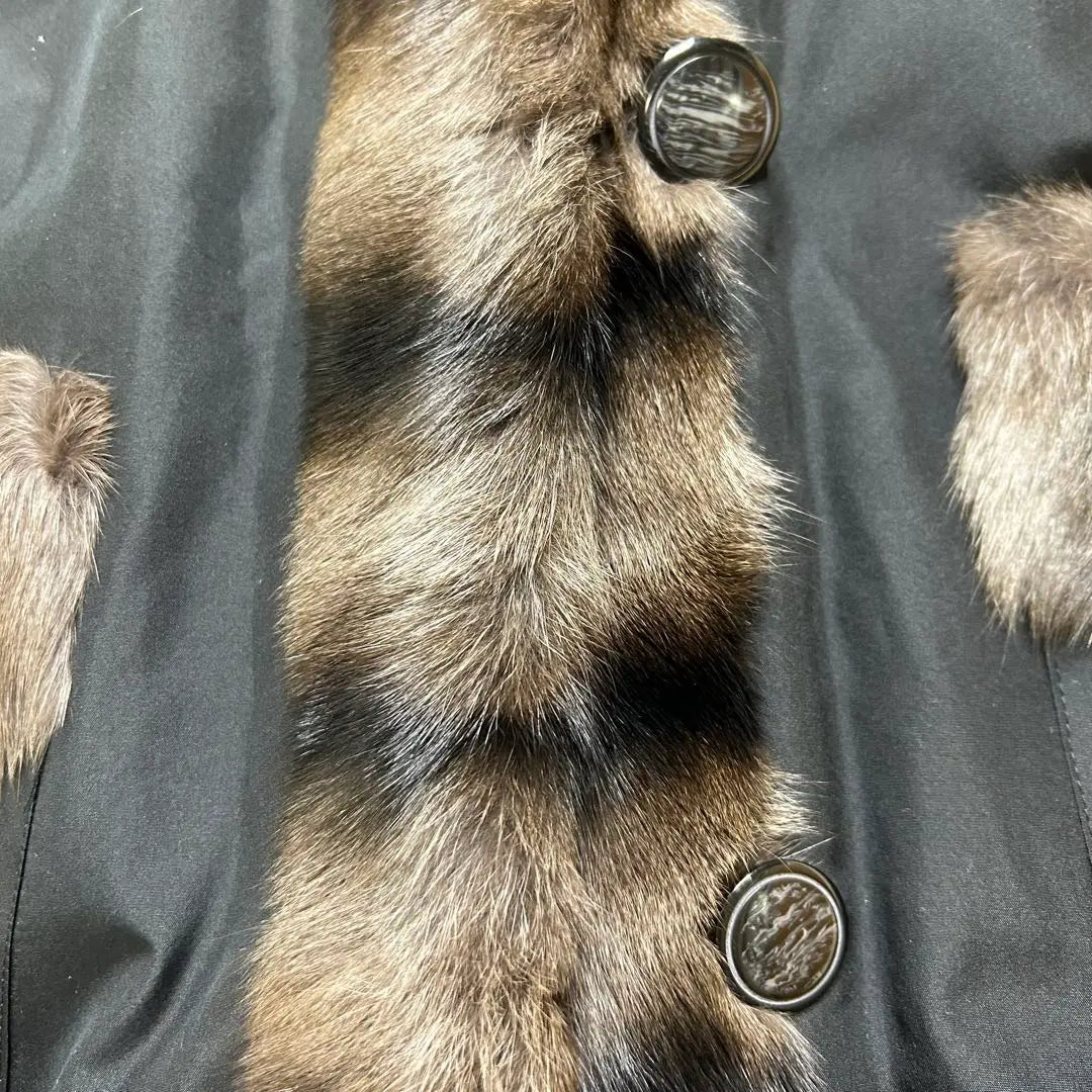 Russian Squirrel Wiesel Silk Reversible Long Coat Black LL Equivalent