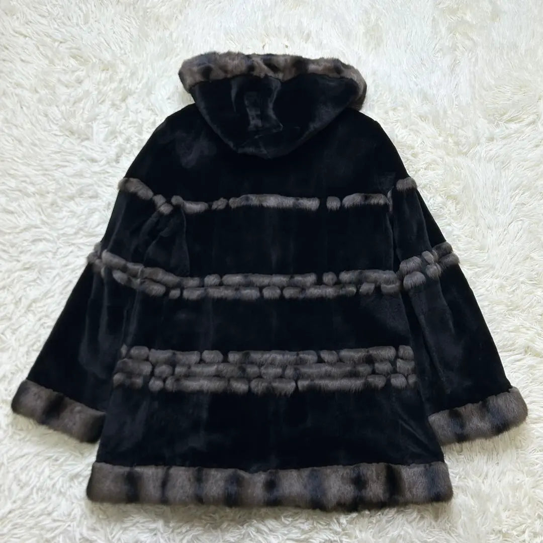 Russian Squirrel Wiesel Silk Reversible Long Coat Black LL Equivalent