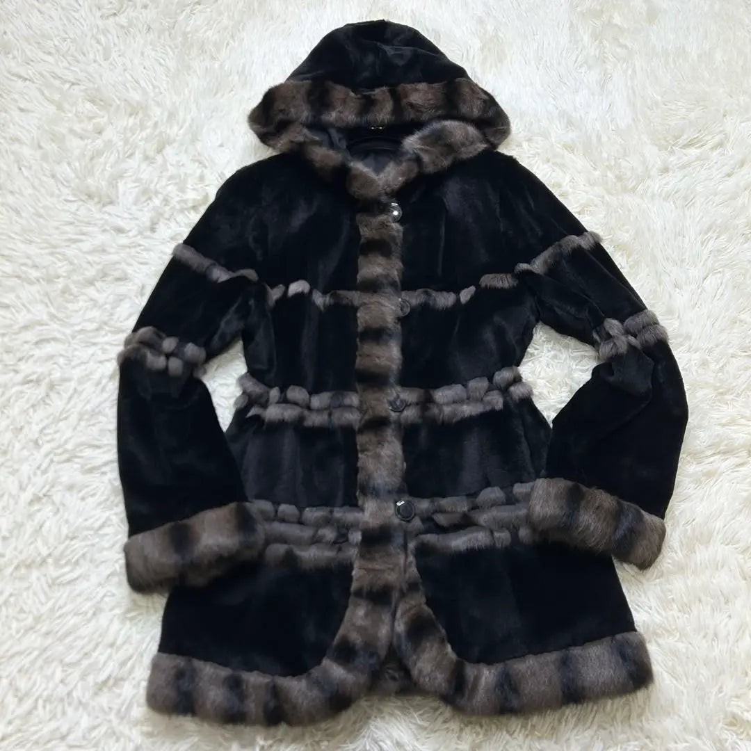 Russian Squirrel Wiesel Silk Reversible Long Coat Black LL Equivalent