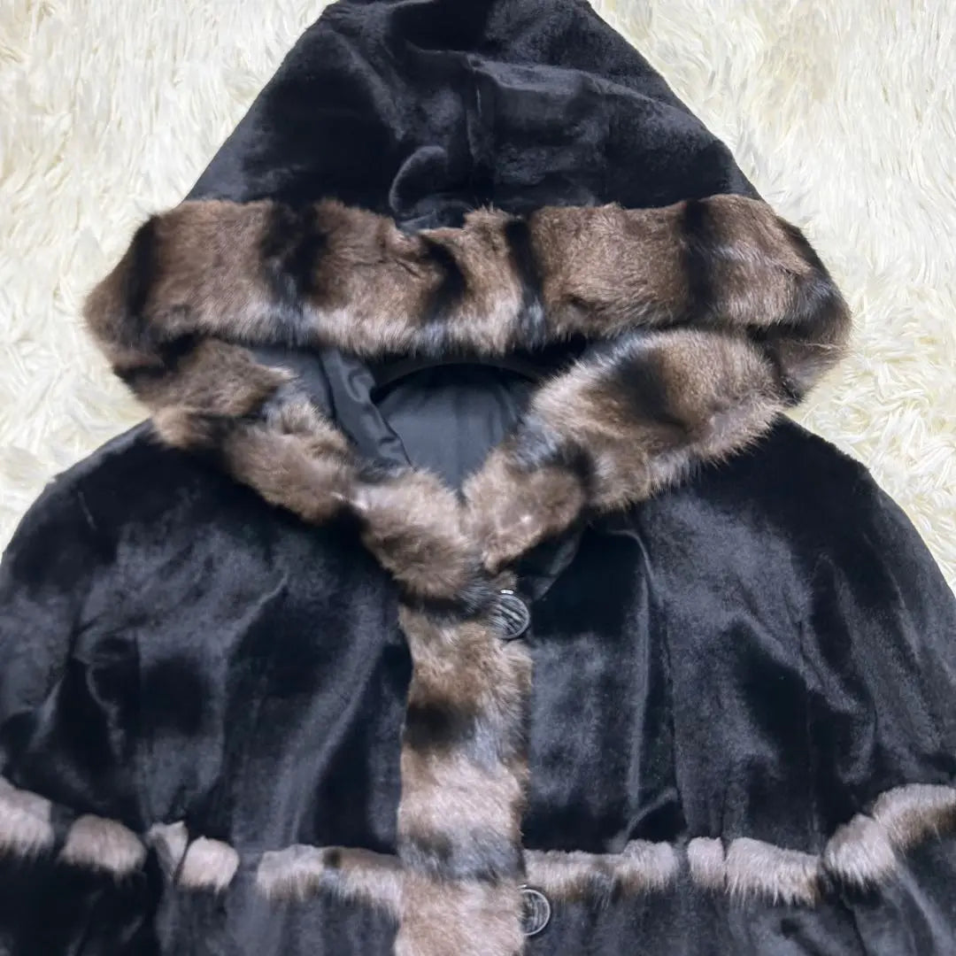 Russian Squirrel Wiesel Silk Reversible Long Coat Black LL Equivalent