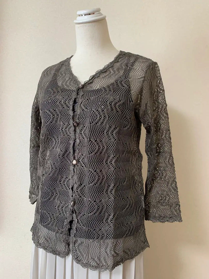 Ladies wear openwork blouse grey