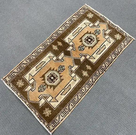 Turkish Vintage Rug 960 Small Beige Brown Pale Blue