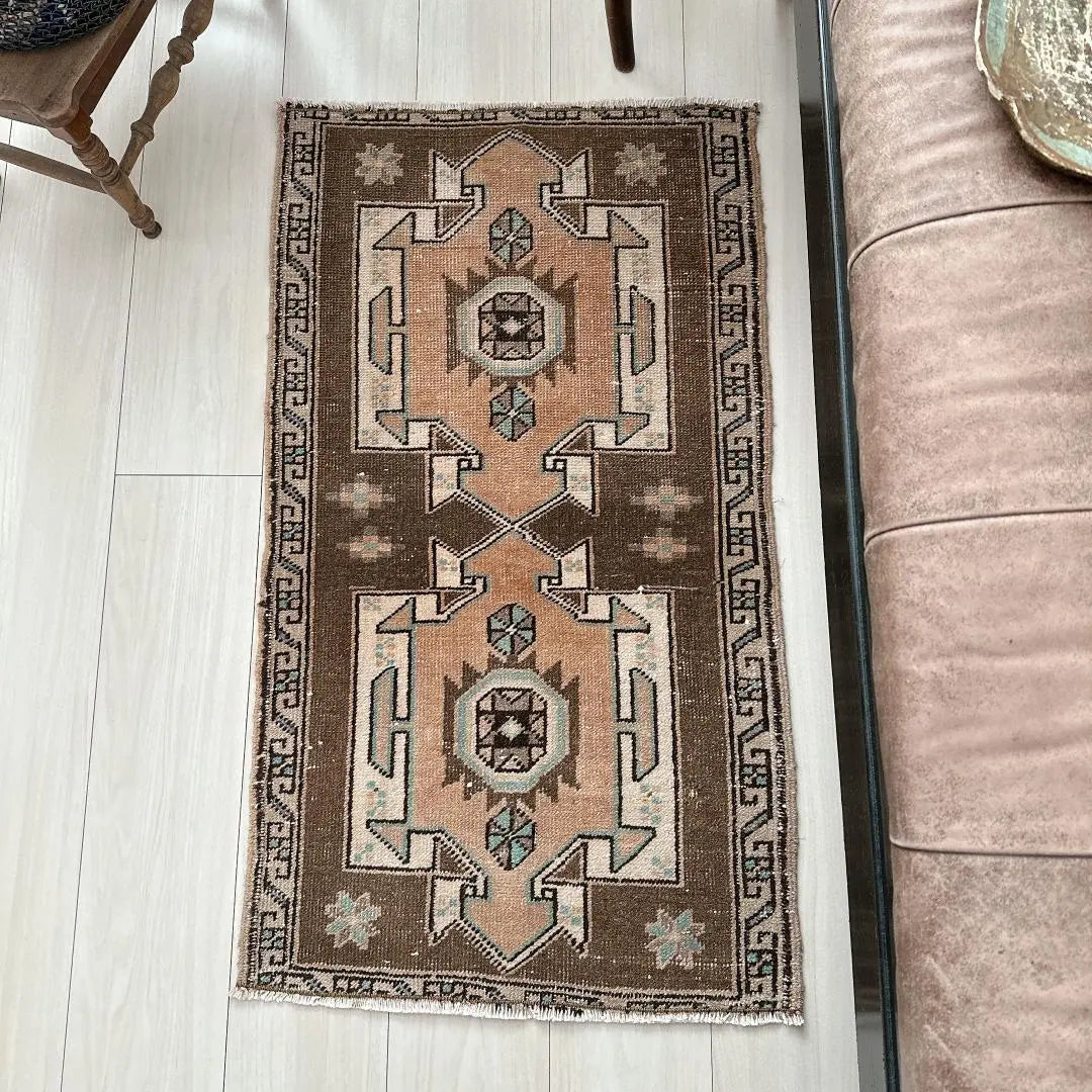 Turkish Vintage Rug 960 Small Beige Brown Pale Blue