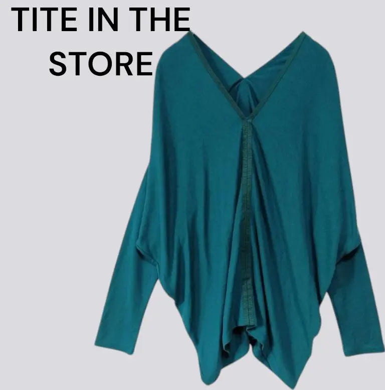 Titein the Store Cut and Sew Loose, Loose, Turquoise Blue, Long Sleeve