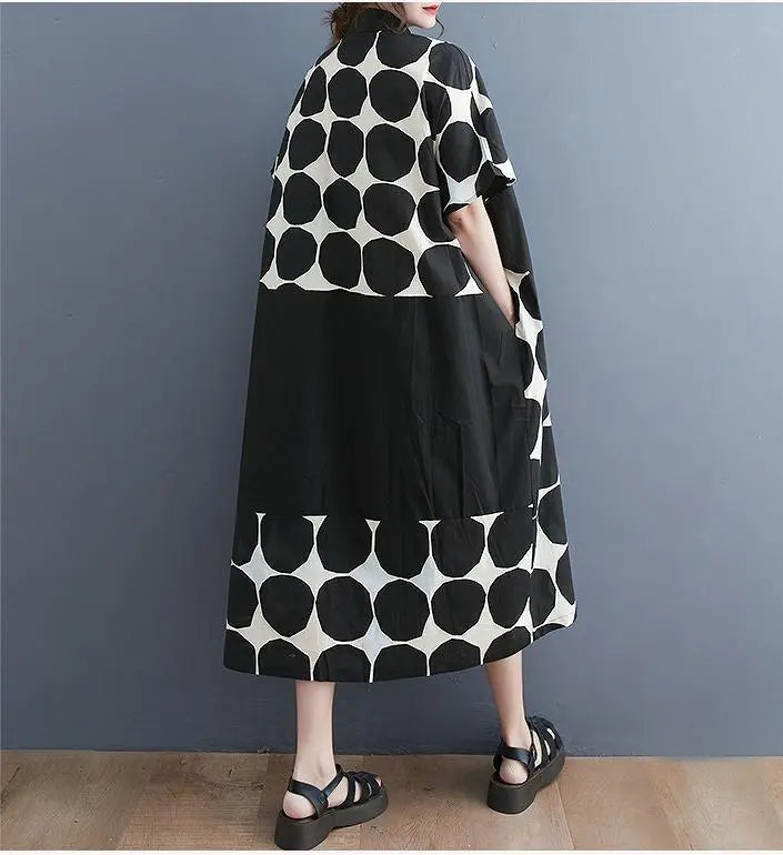 Large size women's long dress dot spring/summer autumn new short sleeve