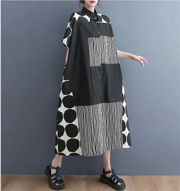 Large size women's long dress dot spring/summer autumn new short sleeve