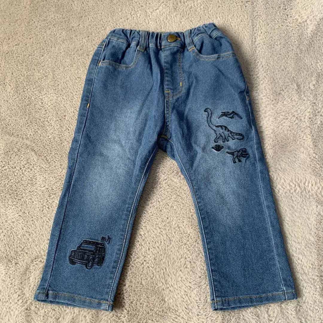 Pantalones de mezclilla para bebés (90) Niños/Pantalones largos/Jeans/Jeans/Dinosaurios/Buen estado | ベビーデニムパンツ(90)キッズ/長ズボン/ジーンズ/ジーパン/恐竜/美品