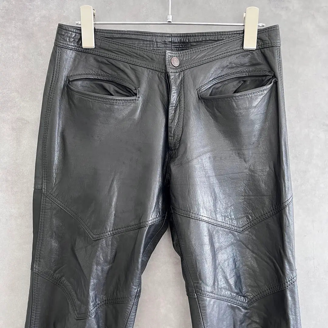 80s Flare Leather Pants Black Women's S Equivalent Vintage Genuine Leather