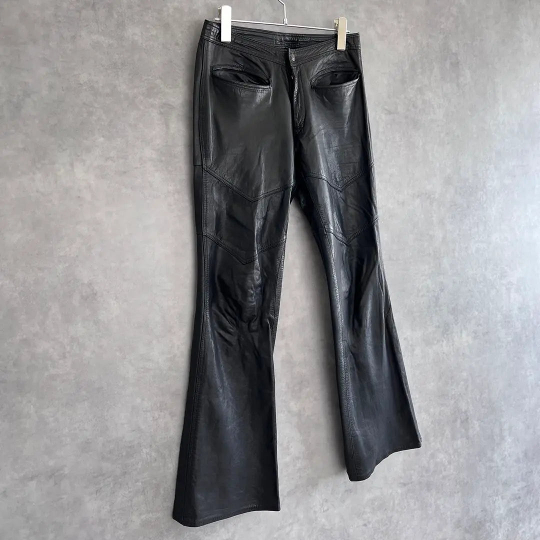 80s Flare Leather Pants Black Women's S Equivalent Vintage Genuine Leather