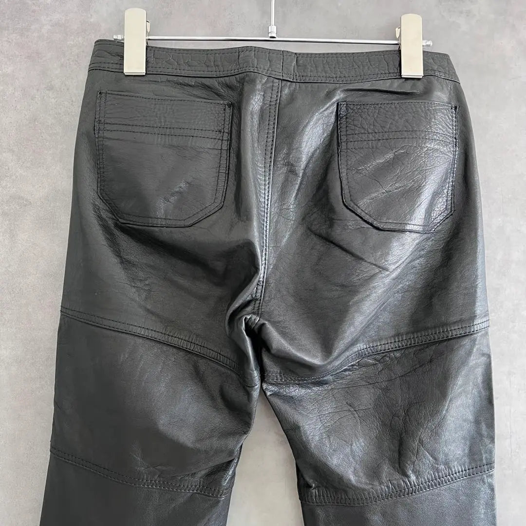 Pantalones de cuero acampanados de los años 80, negros, equivalentes a talla S para mujer, cuero genuino vintage