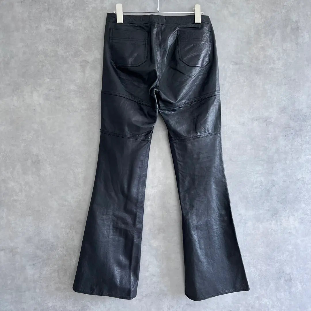 80s Flare Leather Pants Black Women's S Equivalent Vintage Genuine Leather