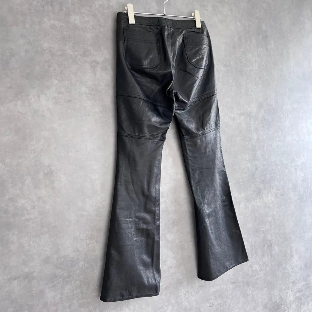 80s Flare Leather Pants Black Women's S Equivalent Vintage Genuine Leather