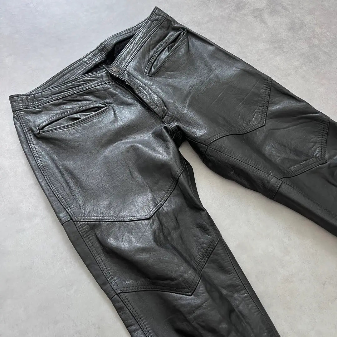 80s Flare Leather Pants Black Women's S Equivalent Vintage Genuine Leather