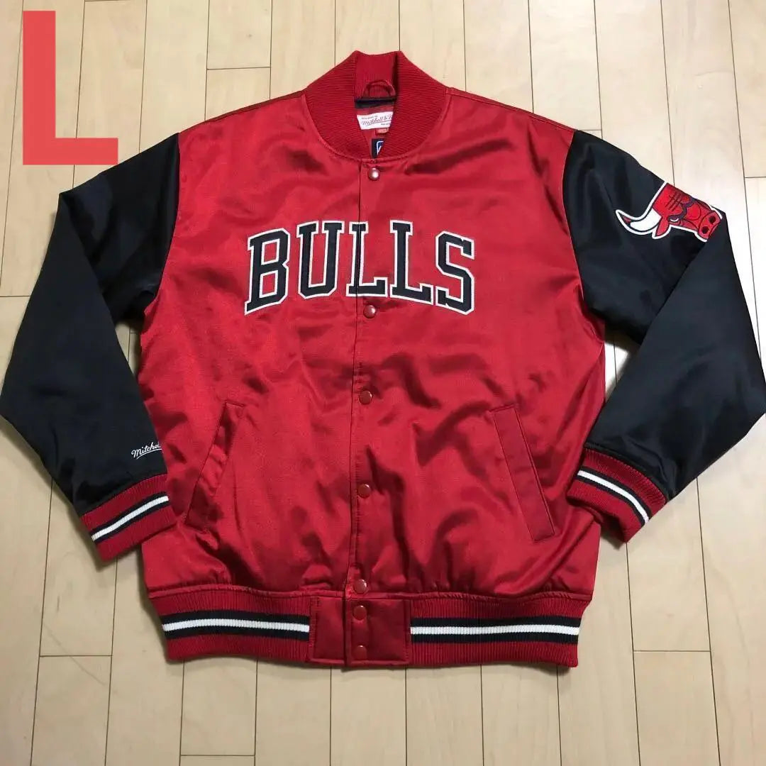 Chaqueta Mitchell&amp;Ness Stadium de Bulls para hombre, talla L, color ROJO, rojo, NEGRO y negro