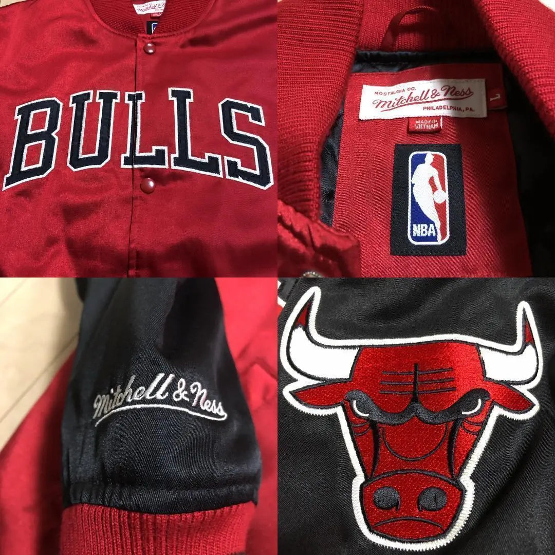 Chaqueta Mitchell&amp;Ness Stadium de Bulls para hombre, talla L, color ROJO, rojo, NEGRO y negro