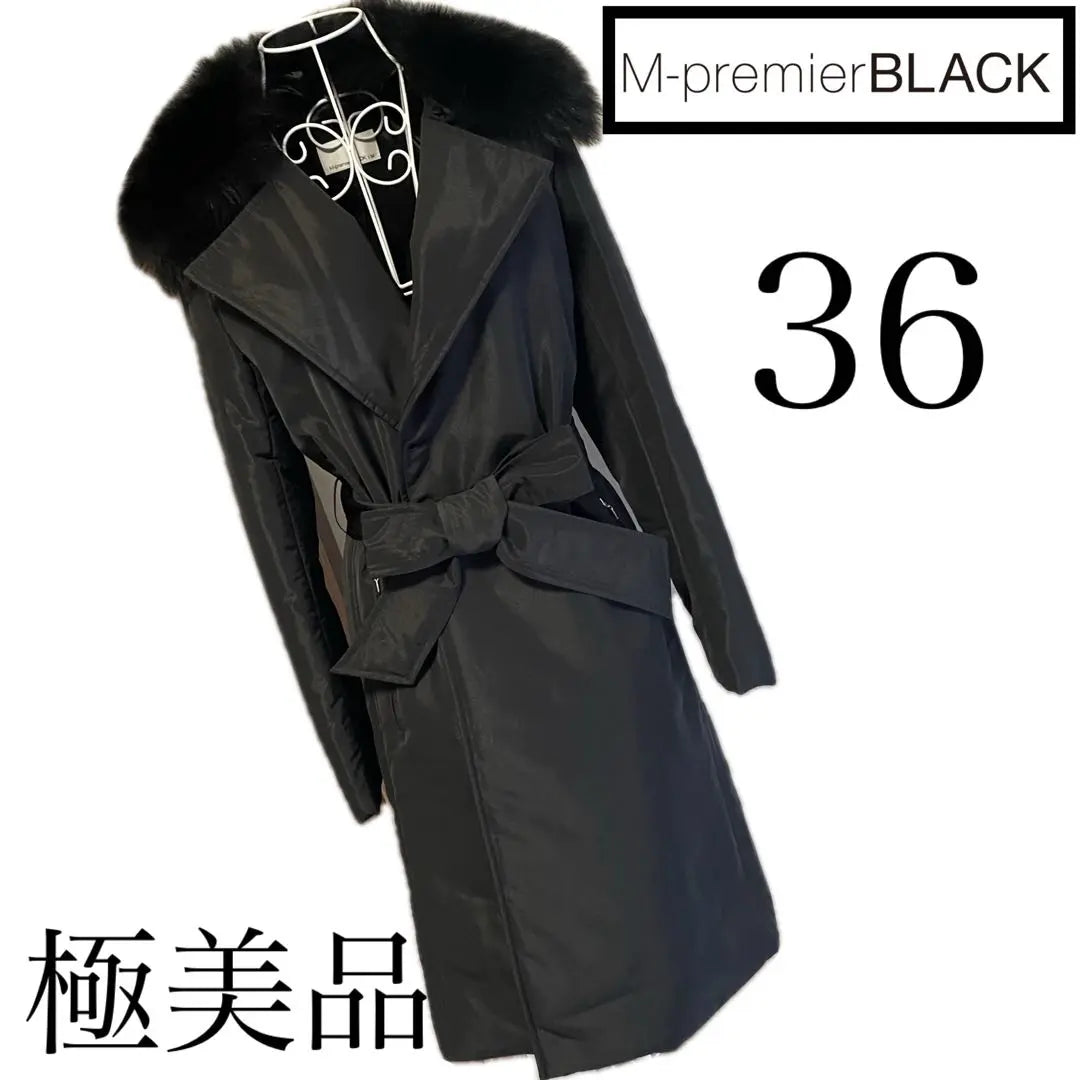 Good condition☆M PREMIER BLACK☆Fox fur batting coat 36