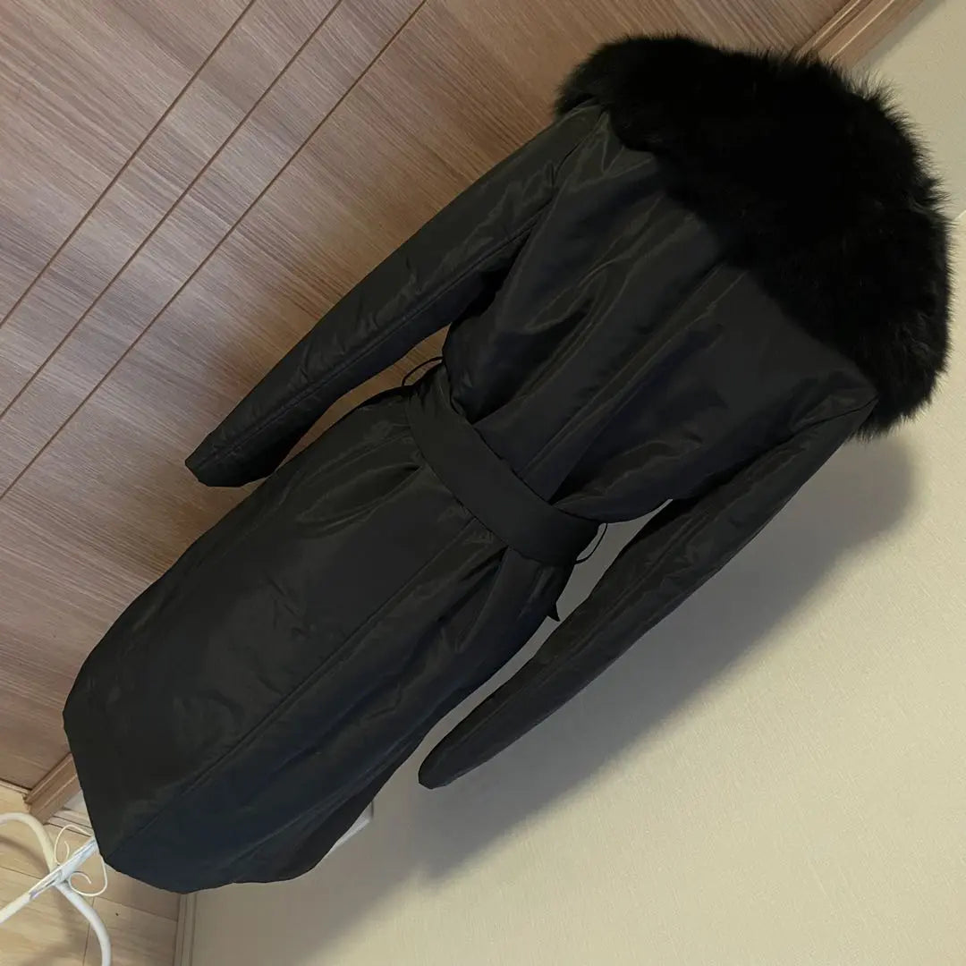 Good condition☆M PREMIER BLACK☆Fox fur batting coat 36