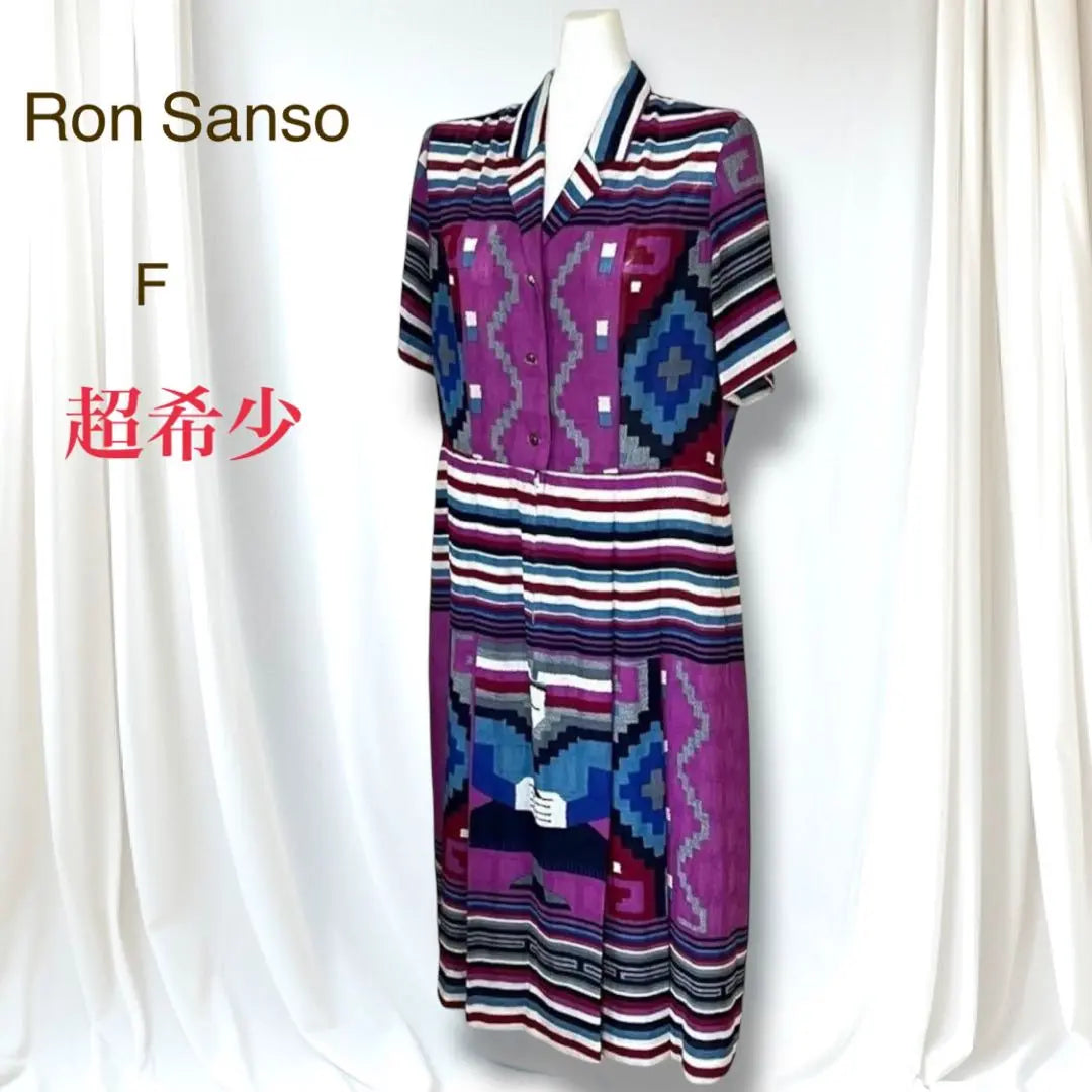 Super Rare Ron Sanso Short Sleeve Long Dress Dress Geometric Pattern Antique