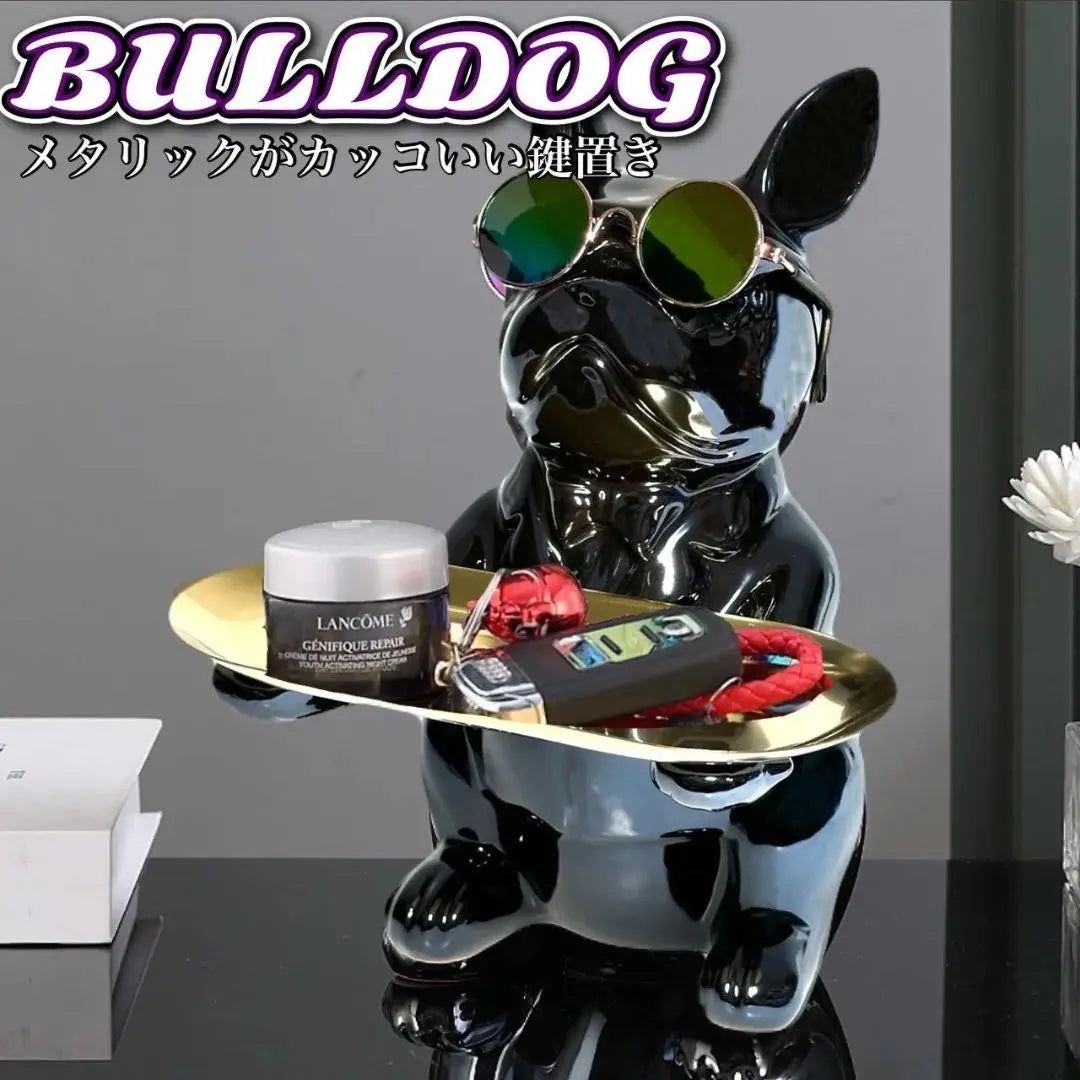 Bulldog Negro Estuche para guardar llaves con 1 objeto animal Toro francés pequeño estuche para accesorios U312 | ブルドック ブラック 1匹 オブジェ キー収納 フレンチブル 小物入れ U312