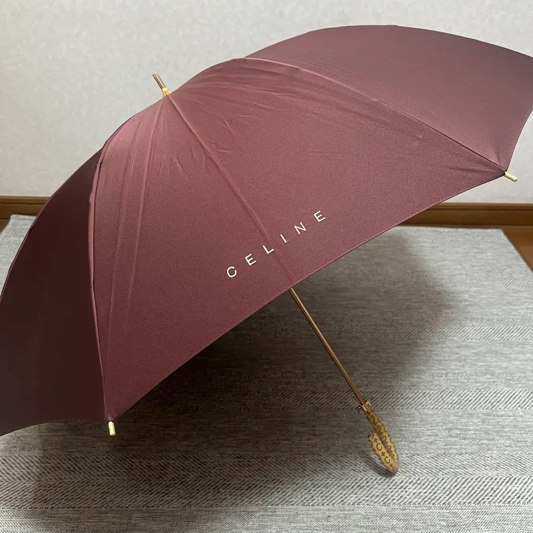 Hermoso Celine Celine Celine Logo Logo Bono Bachelon Paraguas Chocolate Color Macadam | 美品 CELINE セリーヌ 文字ロゴ 晴雨兼用傘 チョコレートカラー マカダム