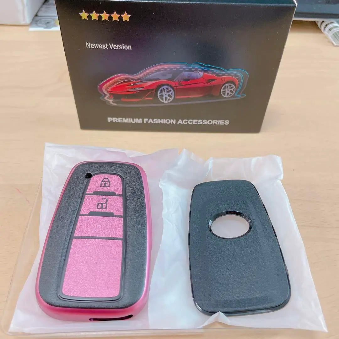 Unused pink black Toyota key case key chain key cover