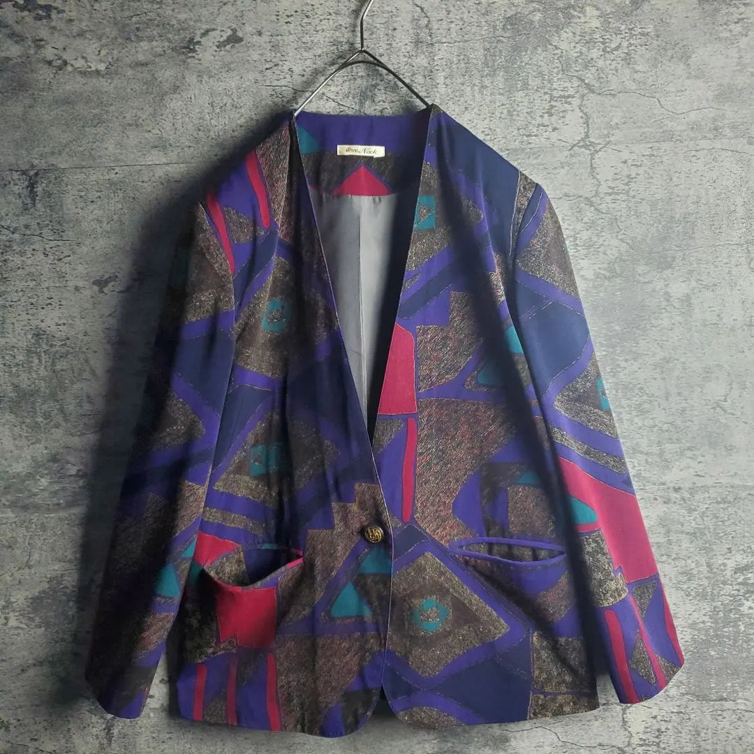 [Vintage] Old clothes Colorless Total pattern Scarf Purple Black Red Retro | 【ヴィンテージ】古着 ジャケット カラーレス 総柄 スカーフ 紫 黒 赤 レトロ