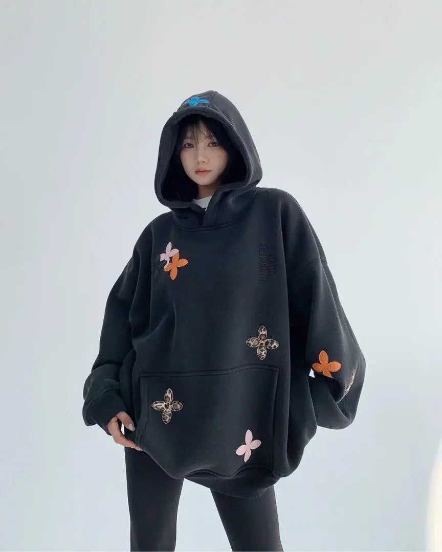 [Aurora boutique] Flower patch oversized hoodie