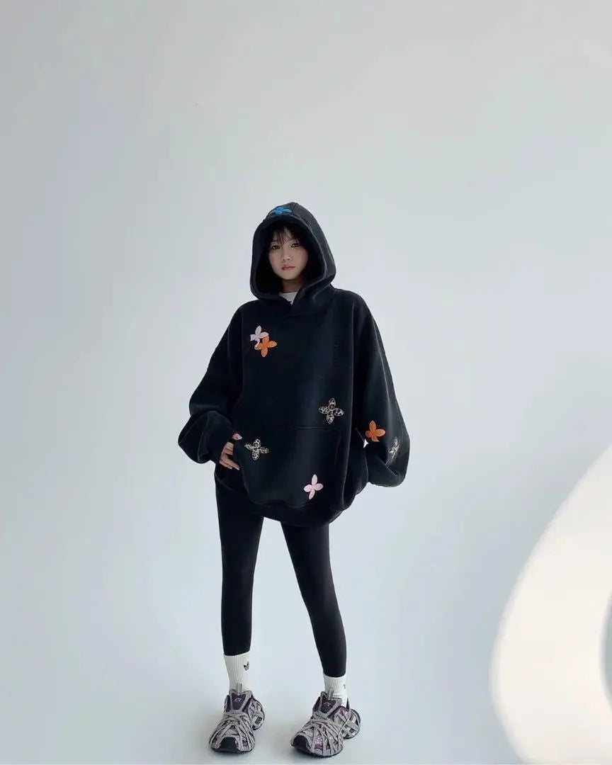 [Aurora boutique] Flower patch oversized hoodie