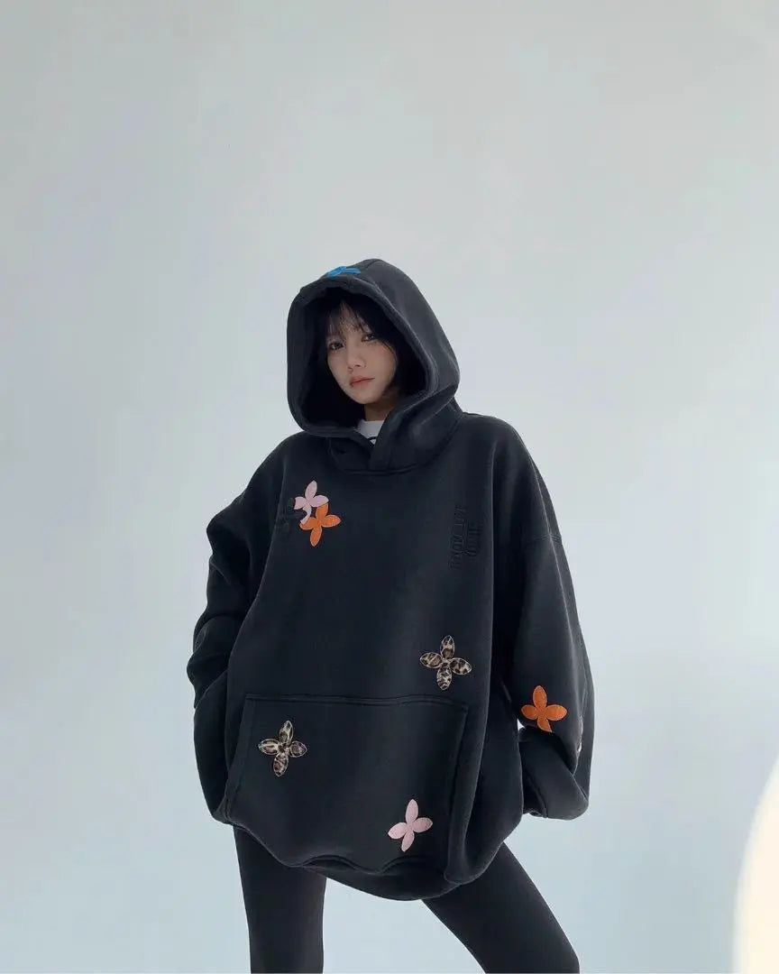 [Aurora boutique] Flower patch oversized hoodie