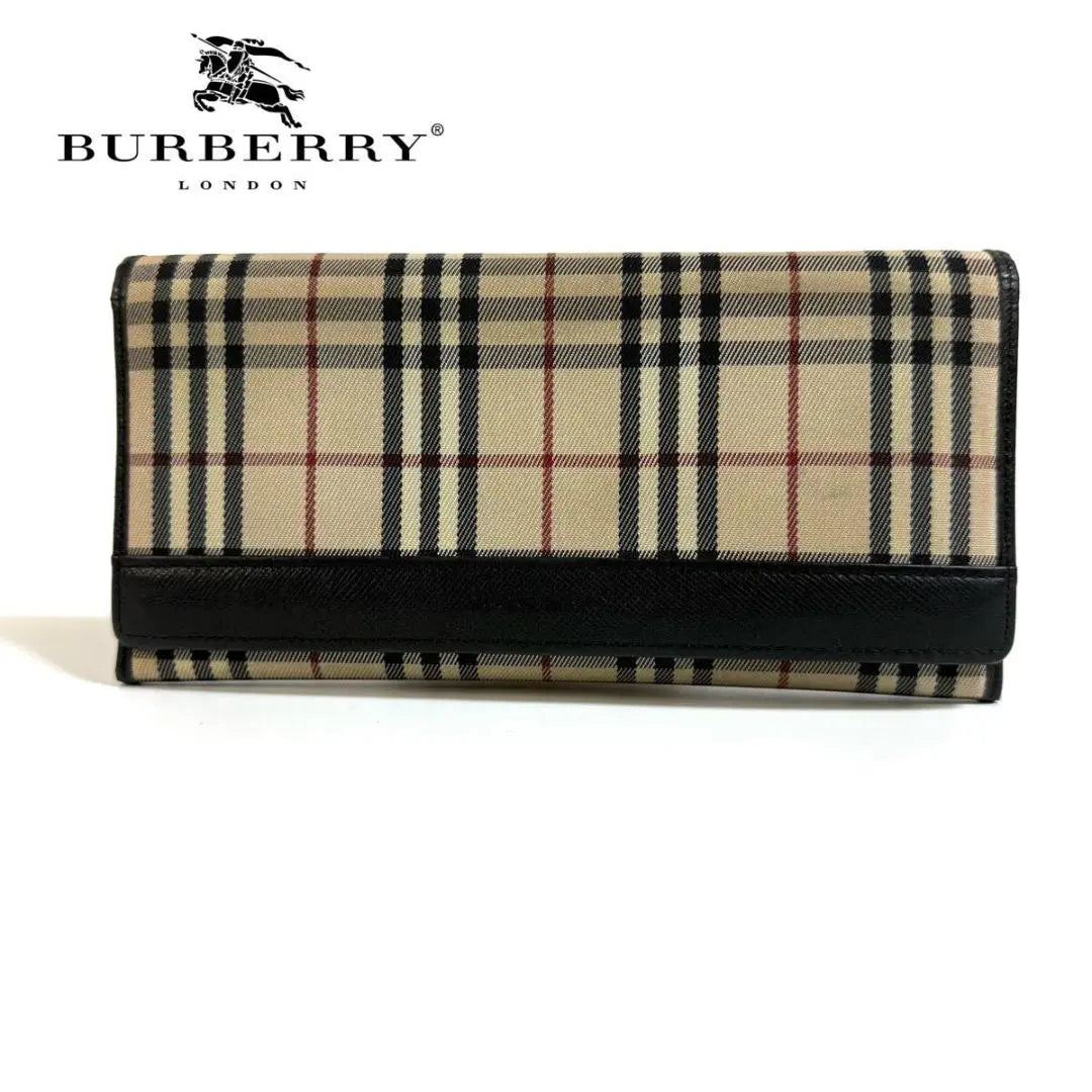 BURBERRY Canvas Leather Wallet Long Wallet Nova Check Silver Hardware