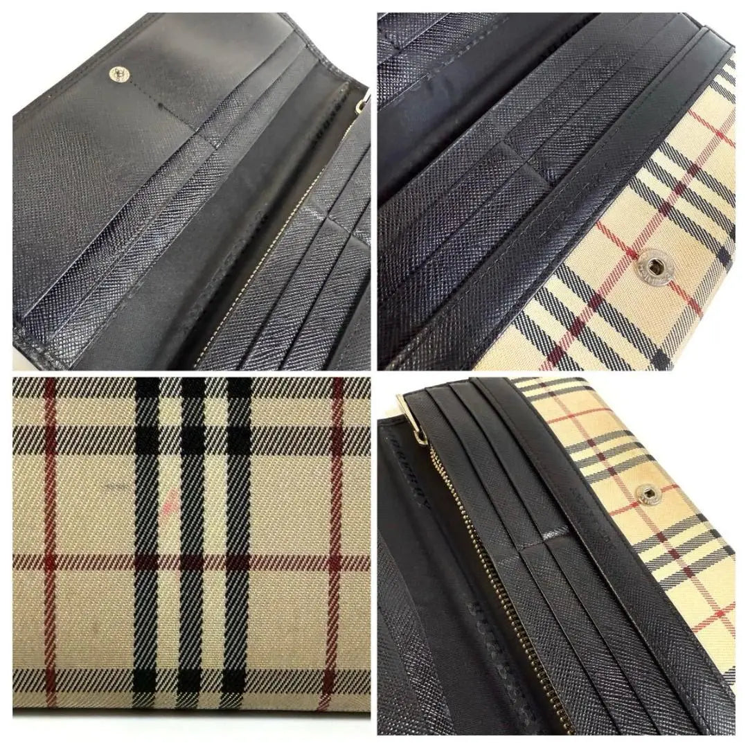 BURBERRY Canvas Leather Wallet Long Wallet Nova Check Silver Hardware