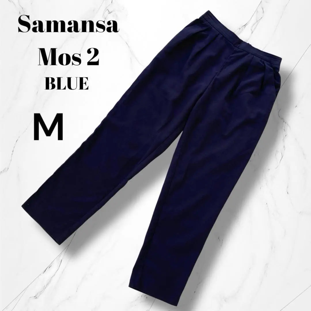 [Samantha Moss] Pantalones ajustados con dos pliegues, pantalones de vestir, talla M, azul marino, finos, sencillos